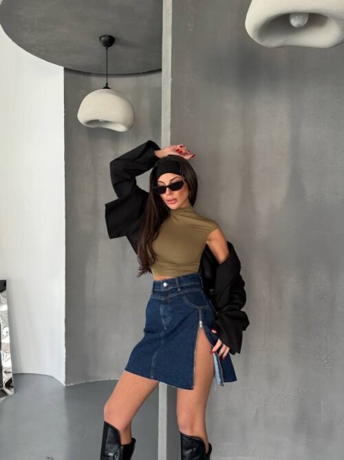 Džinsinis sijonas su skeltuku