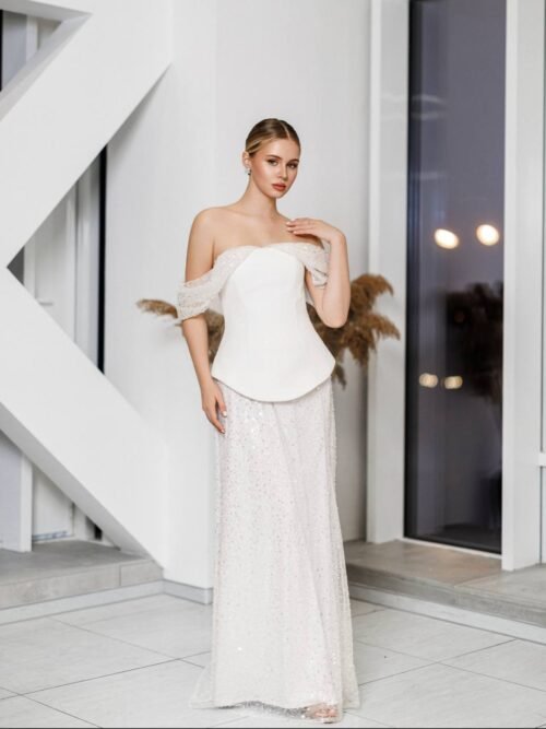 Dviejų dalių proginė blizgi suknelė