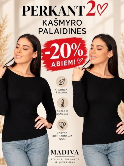 2 palaidinės su kašmyru - specialus pasiūlymas su 20% nuolaida. Juodos spalvos.